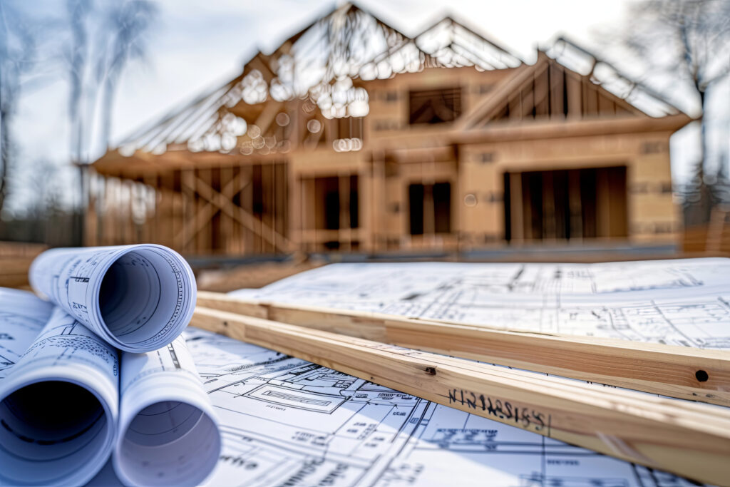 House under construction blueprints, representing the meticulous planning and design process involved